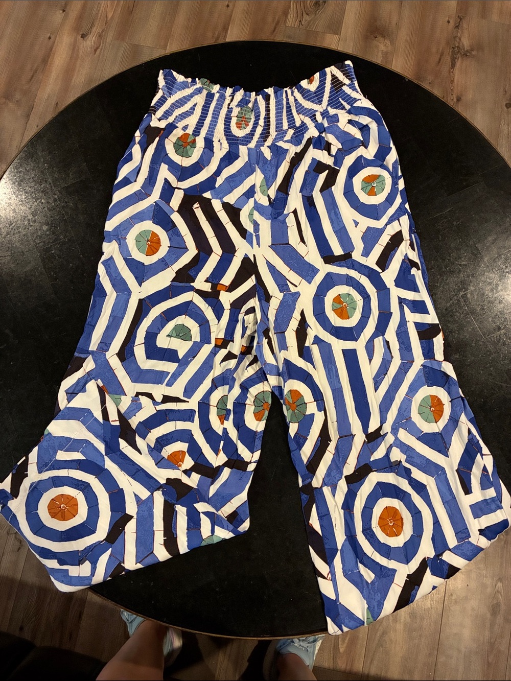 Maeve Pants (Anthropologie) Blue Geometric Print Elastic Waist Pants Medium